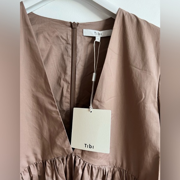 Tibi eco poplin vneck pleat sleeve dress - Picture 2 of 2